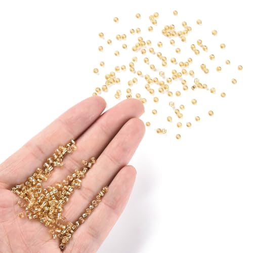 1 Box 3000pcs 3mm Gold Seed Glass Beads Round Mini Small Clear Golden Transparent Silver Lined Pony Loose Spacer Bead for Jewelry Making Friendship Bracelets Earrings DIY Crafts Supply