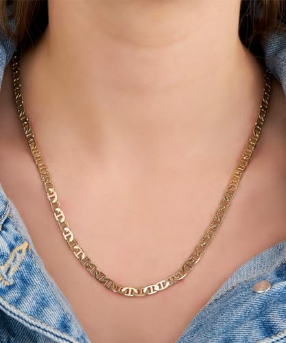 Barzel 18K Gold Plated Mariner Chain Necklace for Women, Flat Marina - Made in Brazil - color: 5MM Gold, size: 16 Inches