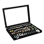 Wudygirl Earring Organizer Tray Jewelry Organizer 32 Pairs Earring Box Organizer Black Velvet Jewelry Display Case with Transparent Lid(Black Earring Storage) - style: Earrings Tray