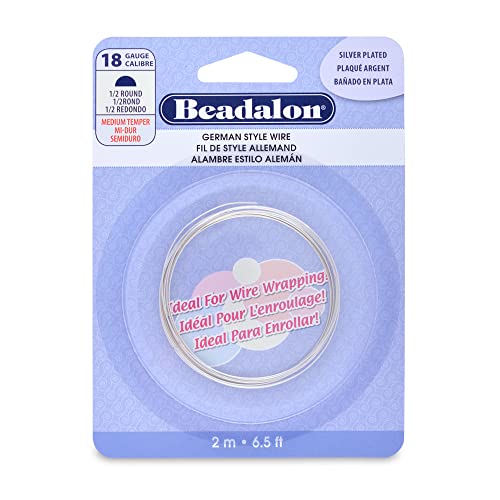 Beadalon German Style Wrapping Wire, Half Round, Tarnish Resistant Silver Plated, 18 Gauge, 2 m / 6.5 ft - color: Silver Plate, size: 18 gauge/.040 In-2 m/6.5 ft