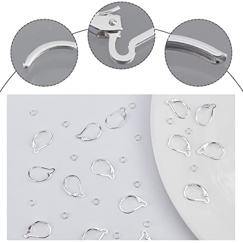 Beebeecraft 1 Box 20Pcs Leverback Earring Findings 925 Sterling Silver Plated French Earring Hooks 15.6x10mm Ear Wire Clip Earring Connector with 20Pcs Open Jump Rings for Jewelry Making - color: Silver