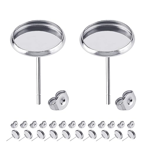 BEADNOVA Cabochon Setting Post 60pcs Blank Earring Studs 8mm Stainless Steel Cabochon Setting Ear Stud with Stainless Steel Backs for Resin DIY Earring Making (8mm, 60pcs) - color: 60pcs, size: 8mm