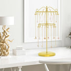 iDavosic.ly 2 Tier Rotating Necklace Holder Organizer with 42 Hooks, Adjustable Metal Bracelet Display Stand Rack, Extra Tall Keychain Spinning Tree Tower for Women, Gold - color: Gold