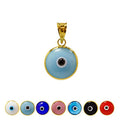 MIZZE Made for Luck Gold Plated 925 Sterling Silver 10 MM Round Glass Evil Eye Charm Pendant - 7 Colors to Choose from - color: Baby Blue