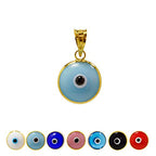 MIZZE Made for Luck Gold Plated 925 Sterling Silver 10 MM Round Glass Evil Eye Charm Pendant - 7 Colors to Choose from - color: Baby Blue