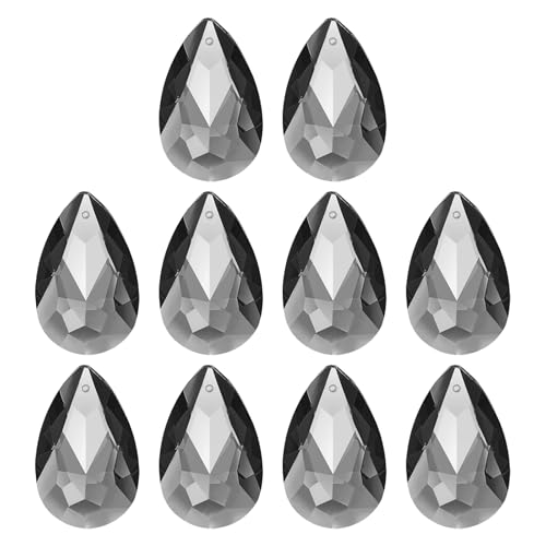 PATIKIL K9 Crystal Teardrop Pendants Oval Beads, 10 Pack 38mm Chandelier Prisms Parts Hanging Beads DIY Lamp for Arts Crafts Decoration, Light Black - color: Light Black