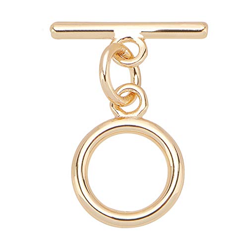BENECREAT 10 Sets 18K Gold Plated Brass Toggle Clasps with Jump Rings Flat Round Toggle Clasps Connectors(Ring: 12x9x1.5mm) for Necklace Bracelet Jewelry Making - color: Flat Round, size: 12mm