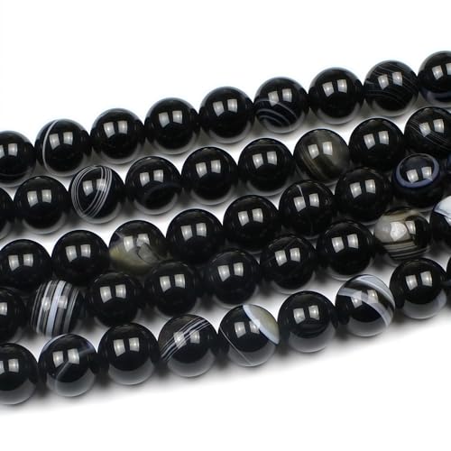 MJDCB Natural Black Striped Agate Round Loose Beads for Jewelry Making DIY Bracelet Necklace (8mm) - color: Black Striped Agate, size: 8mm