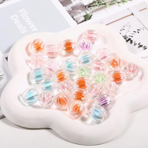 15Pcs Acrylic Beads 16mm Round Pumpkin Shaped Bead in Bead Fit for DIY Jewelry Bracelet Necklace Keychain Beadable Pens Mobile Phone Chain Making Cute (Round Pumpkin) - color: Round Pumpkin Bead in Bead