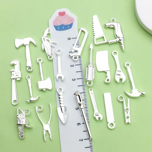 80pcs Bright Silvery New Tool Series Hammer, Wrench, Screwdriver, Measuring Tool Pendant Jewelry Making DIY Keychain Earrings Pendant Various Design Charms for Jewelry Making Bracelets Necklace (SN903) - color: SN903