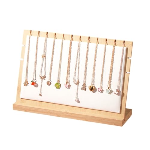 TANG SONG 7.8'' x 11.8'' Horizontal Wooden Leather Necklace Display Stand - Soft Mat Jewelry Organizer for Multiple Bracelets & Chains (White, Medium) - color: White, size: Medium