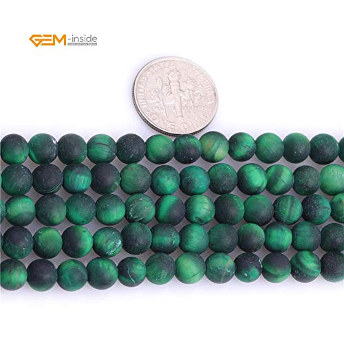 GEM-Inside 6mm Natural Stone Green Tiger Eye Frosted Matte Unpolished Round Beads for Jewelry Making Strand 15 inch - color: Green Tiger Eye, size: 6mm