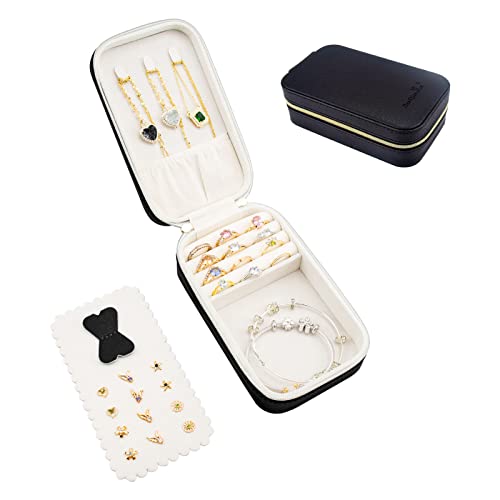 BONNY DODO Small Travel Jewelry Organizers Box for women with PU Leather Portable Mini Jewelry Case with compartments for Necklace Rings Earrings,Luxury Giftable boxes. (Black, M) - color: Black, size: M