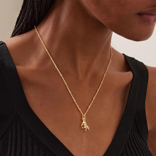 Fettero Dainty Gold Necklace for Women - 14K Gold Plated Hand Pendant Neckalces Gifts for Friends Hand Sign Language Trendy Charm Gesture Necklace Jewelry Gift - style: OK