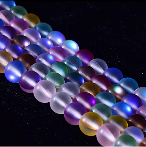 60PCS 6mm Natural Coloful Mystic Aura Quartz Gemstone Frosted Matte Titanium Rainbow Round Loose Beads 15 inch Full Strand Crystal Healing Power Quartz - color: Mix Color Mystic Aura, size: 6mm