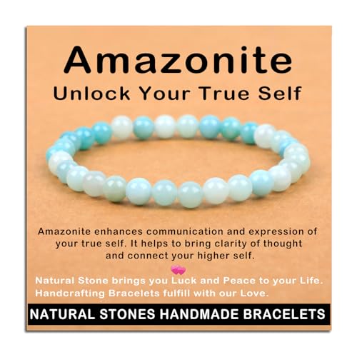 AD Beads Handmade Gemstone Stretch Elastic Bracelet Crystal Healing Reiki Nature's Beauty and Spiritual Essence Unisex - color: Amazonite (Unlock Your True Self), size: 6mm