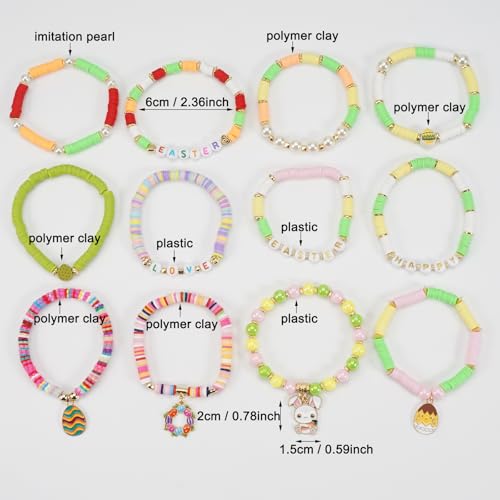 Twinfree Bohemia Beaded Bracelet for Women, Polymer Clay Stretch Bracelets - color: color 39