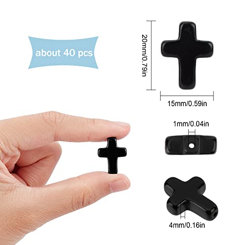 SUNNYCLUE 1 Box 40Pcs Black Cross Beads Easter Turquoise Cross Beads Bulk Mini Stone Gemstone Small Spacers for Jewelry Making Charms Rosary Beading Kit Bracelet Necklace Supplies Craft - color: 40pcs 15x20mm Black Cross Beads