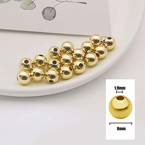 80pcs Gold Smooth Round Spacer Beads - Gold Plated Brass, Tarnish Resistant, Seamless Loose Connector Beads for DIY Bracelet Jewelry Making (6mm/0.23 inch) - color: 6mm/0.23 inch (Gold)
