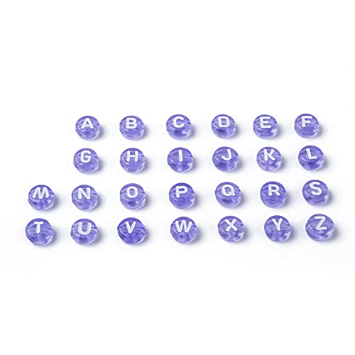 BEEFLYING 1480Pcs Transparent Acrylic Alphabet Beads Flat Round Disc Coin A-Z White Letter Beads Clear Spacer Beads Charms for DIY Friendship Bracelet Souvenir Jewelry Crafts Making(Lilac Color) - color: Lilac