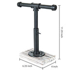 MyGift Industrial Pipe Black Metal T-Bar Adjustable Height Jewelry, Bracelet & Necklace Display Stand with Torched Wood Base - color: Black / Torched Wood