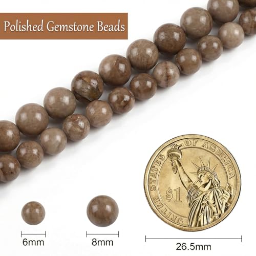Stone Beads, 60pcs Brown Persian Agate, 6mm Round Loose Beads for Jewelry Making, Bracelets, with Bag, String & Card - color: Brown Persian Agate, size: 6mm