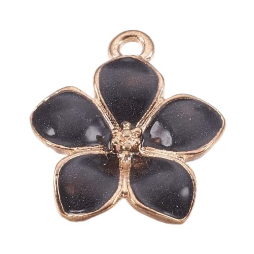 Beadthoven 100pcs Enamel Charms Cherry Blossom Daisy Flower Pendants Gold Plated Small Cute Bulk for Jewelry Making Bracelet Necklace Earrings Keychain DIY Accessories - color: Black