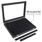 Siveit Jewelry Tray Organizer Box 48 Grid Jewelry Display Organizer Box with Transparent Lid Rings Earrings Necklaces Pendants Display Box Suitable for Women and Girls (48 Grid, Black) - color: Black