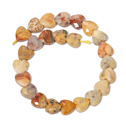 22pcs Faceted Heart Stone Beads Natural Crazy Lace Agate Bead 8mm Crystals and Healing Stones for Jewelry Making Supplies,Friendship Bracelet Kit,Love Gifts - color: Crazy Lace Agate