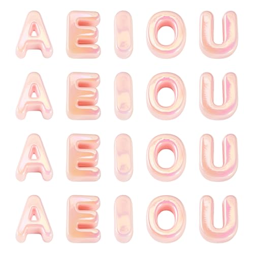 FASHEWELRY 50Pcs Vowel Letter Acrylic Beads Big Plastic Letter Blocks Charms 3D Letters Chunky Initial Alphabet Beads for Key Chains Necklace DIY Arts Craft Projects Pink - color: Misty Rose, size: Vowels