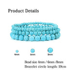 3 PCS Healing Crystal Bracelets for Women 8mm Natural Stone Beaded Stretch Bracelet Amethyst Jewelry Gifts - color: 4,6,8mm Blue Turquoise