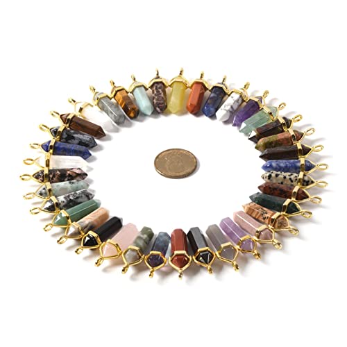 Justinstones Crystal Healing Hexagonal Point Chakra Reiki Pendant Beads Lot - color: 12PCS All Natural Gold Cap Mixed