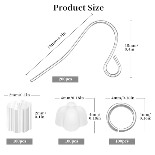 Silver Earring Hooks, 500PCS Earring Findings for Jewelry Making Hypoallergenic Ear Wires Fish Hook for DIY Earrings Bulk Pack - color: A style-Silver Simple Earring Wire