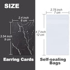 Earring Cards, Set Jewelry Making Supplies with 100 Pcs Earring Holder Cards 200 Pcs Earring Backs and 100 Jewelry Packaging for Earrings Necklace Jewelry Display, Bags 3.5x2.4 Inches (Marble Black) - color: Black Marble Pattern