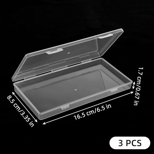 3pcs Mini Plastic Storage Box with Hinged Lid, 6.5x3.3in Clear Rectangle Dustproof Organizer Case Small Clear Plastic Storage Containers Box for Jewelry, Beads, Crafts, Game Pieces, Business Cards