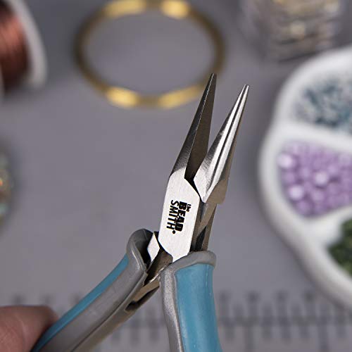The Beadsmith Simply Modern Chain Nose Pliers, 4.5 inches (114mm) with polished steel head, PVC grip handles and double-leaf springs, tool for jewelry making - size: Chain Nose