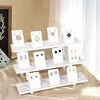 51pcs Wood Tiered Earring Display Stand, 3-Tier White Retail Jewelry Card Display With Groove + 50 Earring Cards, Portable Ring Organizer Holder, Showcase Racks for Business - color: White