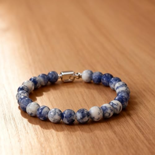 About 35pcs 10mm Natural Stone Beads White Blue Sodalite Beads Energy Crystal Power Gemstone for Jewelry Making, DIY Bracelet Necklace - color: Blue White Sodalite, size: 10mm