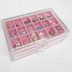 YUFONG Earring Organizer Box Acrylic Jewelry Organizer with 3 Drawers 54 Adjustable Grids Clear Stackable Earring Holder Velvet Trays Ring Display Case for Women Girls (Pink) - color: Pink