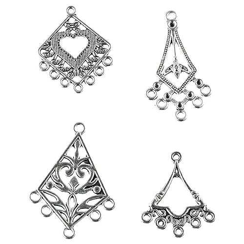 60Pcs Tibetan Antique Silver Dangle Chandelier Component Links,15 Styles Alloy Earrings Connector Charms,Hollow Charms Connectors for Jewelry Making