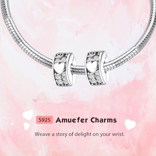 S925 Bead Dangle Charms for Bracelets Necklaces, Compatible with Pandora, Jewelry Making - style: 2PCS Silver Heart Pave Clips