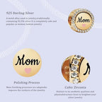 925 Silver Charms Pendants For Pandora Bracelet Golden charms Bead Safety Chain Clip set Heart Flower Animal Beads Family, Mom, Friend, Daughter, Birthday, Jewelry Gift - style: B-Golden Round Mom Charm