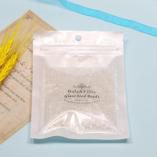 Bala&Fillic Crystal Pearl Color 4mm Seed Beads About 1200pcs/100Grams in Bag, 6/0 Glass Craft Beads for Making Bracelet and Necklace (Crystal Pearl) - color: Crystal Pearl -4mm