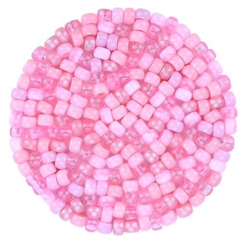 Plastic Pony Beads for Jewelry Making, 1200 Pieces, Multi-Color, 0.35 x 0.22 inch, DIY Craft Beads for Bracelets and Hair Braids (Pink) - color: Pink