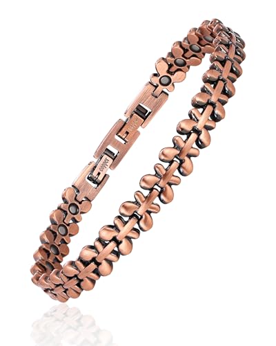 Women's Copper Magnetic Bracelet, 3800 Gauss Magnets Butterfly Design, Adjustable Size with Extra Clasp for Daily Wear & Gifts - color: Copper Butterflies