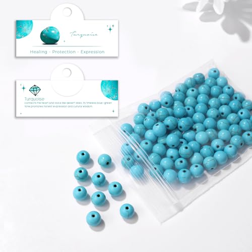 Raicegs 100pcs 8mm Turquoise Beads Natural Gemstone Beads Round Loose Beads for Jewelry Making DIY Bracelets Necklace - color: Turquoise, size: 8mm Round