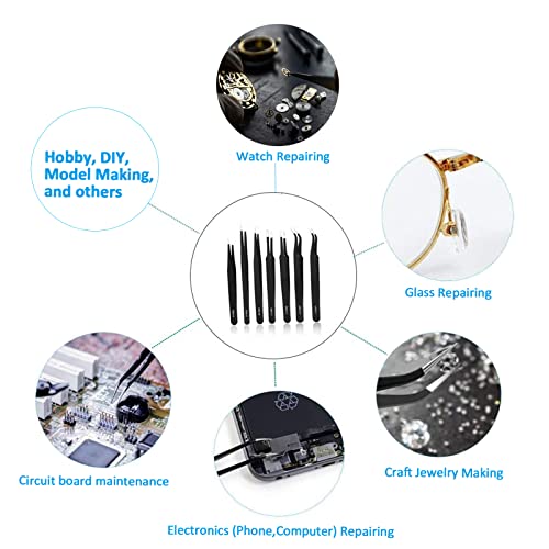 YHYZ 7pcs Precision Tweezers Set, Premium Anti-Static Stainless Steel ESD Tweezers Set Kit for Electronics, Sodlering, Jewelry, Craft, Laboratory Work, DIY (7PCS, Version) (7PCS, Version) - style: 7PCS, Version 1