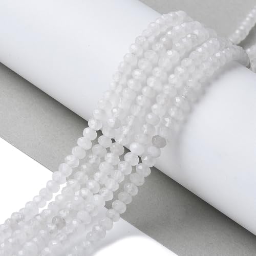 115pcs 4x2mm Rondelle Faceted Natural Jade Beads, Dyed Stone Beads Abacus Disk Stone Spacer Charm Bead for DIY Bracelet Necklace Jewelry Making Keychain Phone Chain Ornament, White - color: White