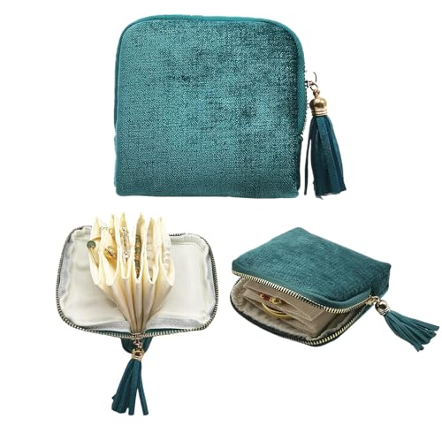 Small Travel Jewelry Case - Jewelry Travel Organizer Bag with Tassel Zipper for Bracelets, Necklaces, Bangles, Jewelry Organizer Storage Bag Gift for Women Girls - LJB001-Blue - color: Blue