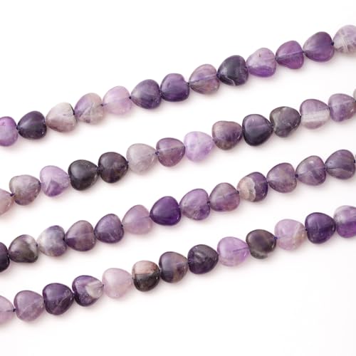 10mm Natural Amethyst Stone Beads Heart Shape DIY Loose Gemstone Energy Healing Crystal Charms for Jewelry Making Handmade - color: Amethyst